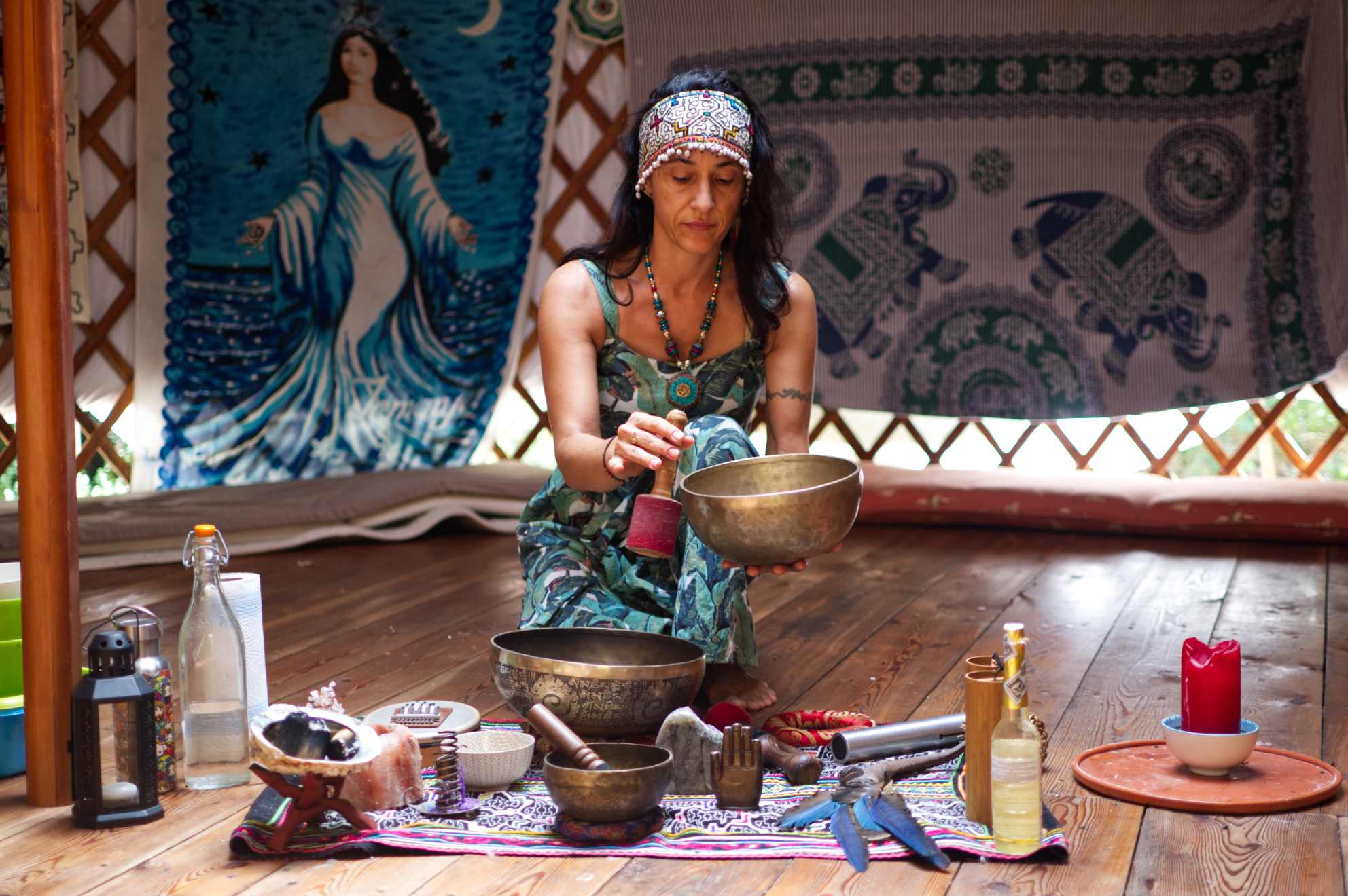 tibetan bowls in yurt